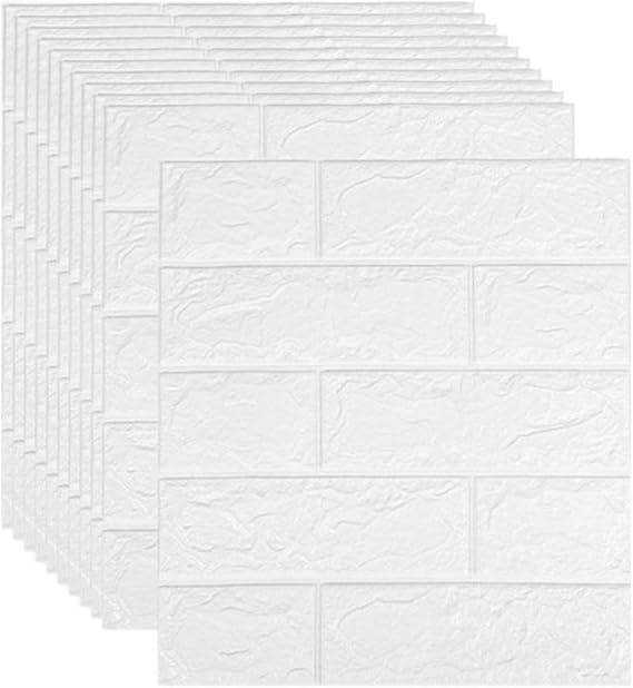 Melairya 3D Wall Panels Peel and Stick Foam 3D Brick Wallpaper Faux Stone Wall Panel Self-Adhesive Wallpaper for Interior Wall Decor - 20pack (Color : White, Size : 5mm-[35x38cm])