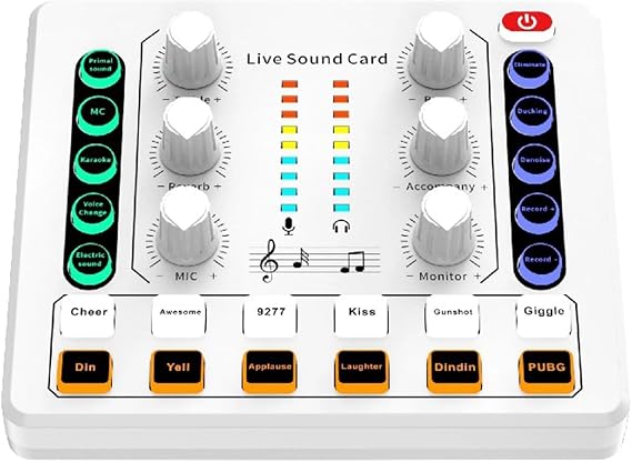 DJ Controllers, Wireless 2 Channels 12 Effects Home KTV For Streaming Noise Reduction Gaming Audio Mixer Voice Change Live Sound Card Computer