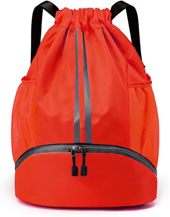Drawstring Bags, Waterproof Swimming Bags for Men Women, Oxford Bag with Shoe Compartment, Gym Backpack with 2 Mesh Side Pockets for Sports, Travel