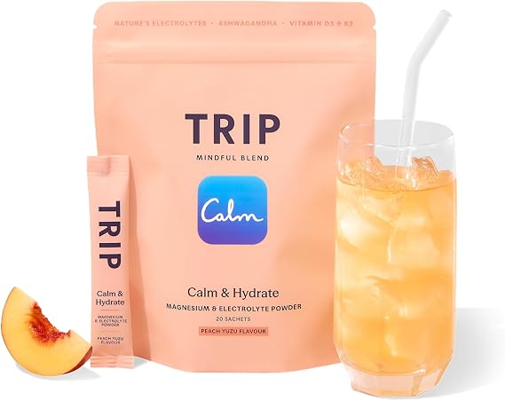 TRIP Calm Electrolyte Magnesium Powder, Peach Yuzu, 20 Sachets