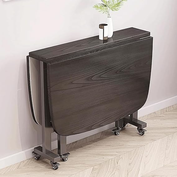Dining Drop Leaf Table, Wooden Kitchen Folding Dining Table, Extendable Rectangular Drop Leaf Table for Small Spaces with Moveable Wheels (Black,100 * 60cm)