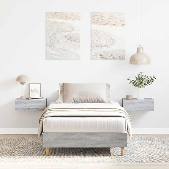 Small Single Bed Frame 75x190 cm Grey Sonoma Engineered Wood Slatted Base Sturdy Legs Modern Bedroom Furniture for Kids Guest Loft Studio
