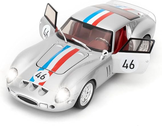 1/32 Toy Car Compatible for 250GTO Diecast Models Cars, Zinc Alloy Pull Back Vehicles with Lights and Sounds for Kids 3+ Years Old Birthday Gift(Silver)