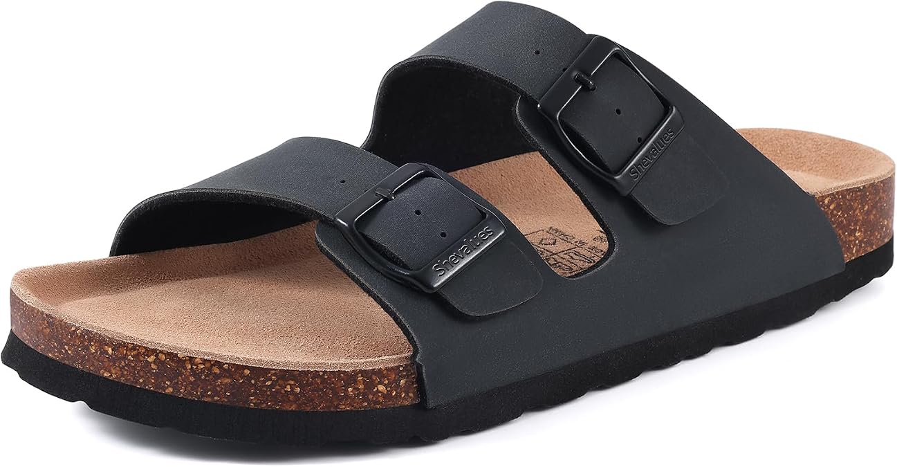 shevalues Cork Footbed Vegan Slides, Arch Support Sandal for Women