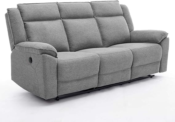 More4Homes SKYE ELECTRIC RECLINER 1+2+3 LINEN FABRIC SOFA (Grey, 3 Seater)
