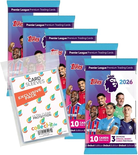 Bundle with Topps - Premier League 2025/26 Trading Cards - 5 Boosters + Exclusive Collect-it Cases