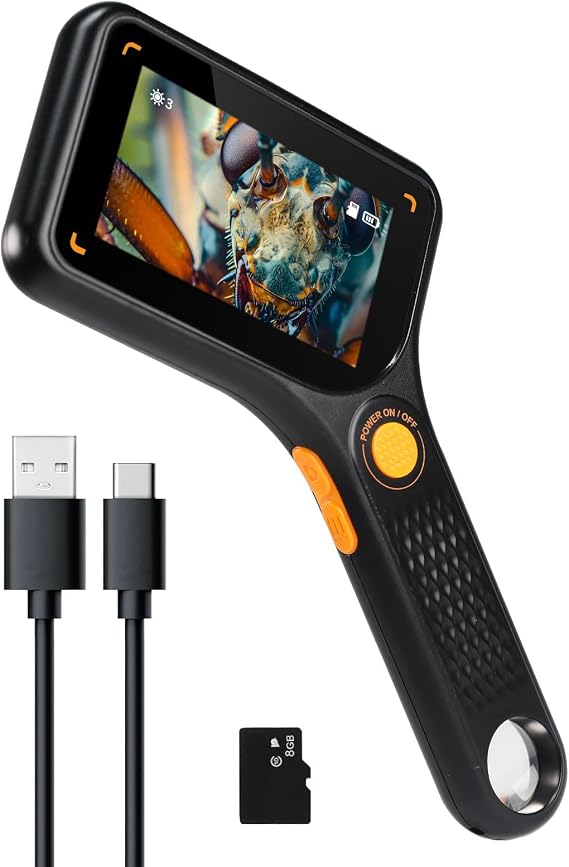 Digital Microscope 500X Magnification with 3" IPS Screen | 8 Adjustable LED Lights | Autofocus | TF Card Slot | USB-C Charging Handheld Pocket USB Microscope for Hobbyists, Engineers, and Educators