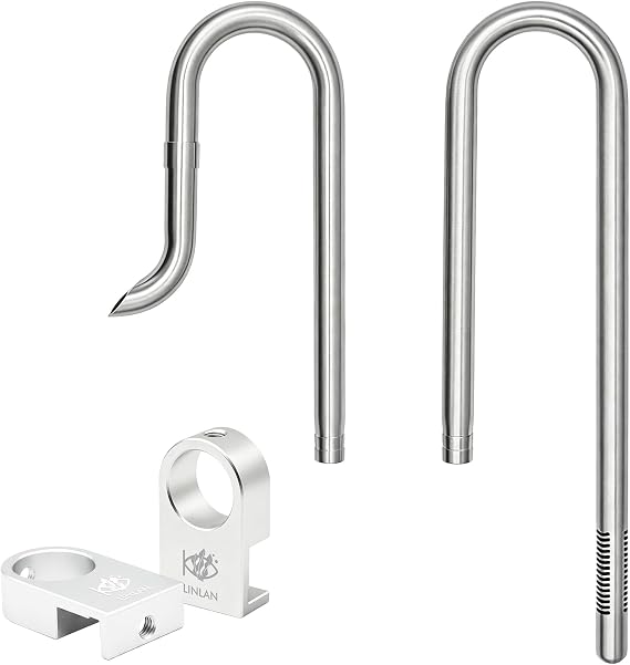 LINLAN 304 Stainless Steel Lily Pipe, Inflow and Outflow with Mini Aluminum Alloy Pipe Holder, 360° Rotatable Outflow, Fits 12mm ID Filter Hose, for Rimless Aquariums (12mm)