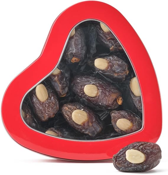Walnut Tree Medjool Dates Gift Tin with Almonds – Luxury Heart-Shaped Selection, Handpacked in the UK – Great Taste Award Winner – Premium Food Gift, 270g