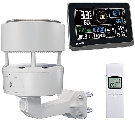 ECOWITT Wireless Weather Stations WS3902 with 7.5 inch Home LCD Display, Garden Weather Sensor WS85 (Solar Panel/Rain Gauge/Wind Speed/Direction Sensors) + a Outdoor Temperature-Humidity Sensor WN32