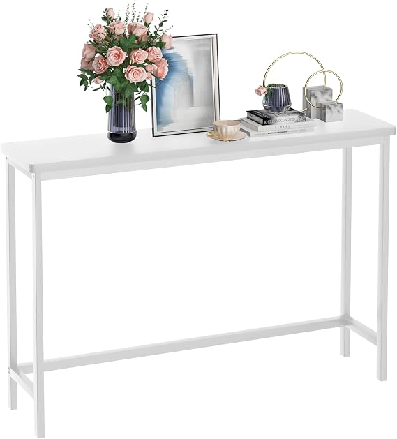 VASMIA Console Table, Slim Entryway Table, Narrow Sofa Table, 100cm Bamboo Hallway Table for Entryway, Living Room, Bedroom, Foyer, White