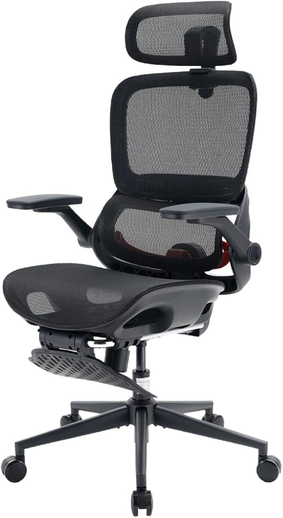 SIHOO Office Chair, Footrest, Adaptive Dual-Back Support, Black