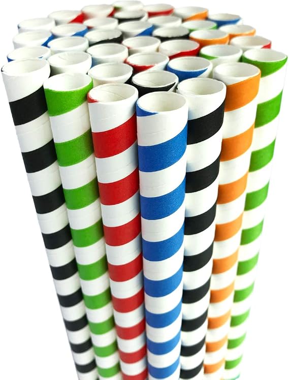 Disposable Bubble Tea Boba Paper Straw Paper Straws for Smoothie Tea Jumbo Snoothies Milkshakes Pearls Tapioca Extra Wide Biodegradable Straws 12mm Colorful Stripe 50 Pack