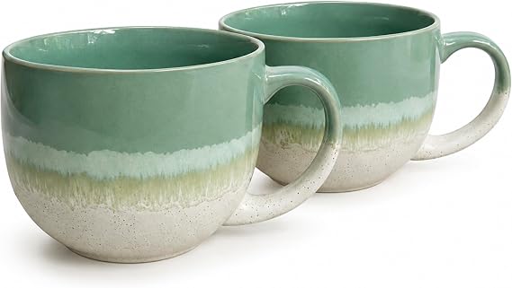 Upper Street Mint Green Reactive Glaze Ceramic Mugs Set of 2 | 720ml | Loose Leaf Tea Mug | Dishwasher Microwave Safe | Scandi Home | Nordic Artisan Gift