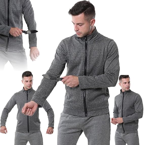 5 Level Stab Proof Clothing, Tactical Jacket - Bite-Proof Tear-Proof Stab-Proof Long-Sleeved T-Shirt, Anti Cut Security Clothing, For Police & Security Staff,L-Grey