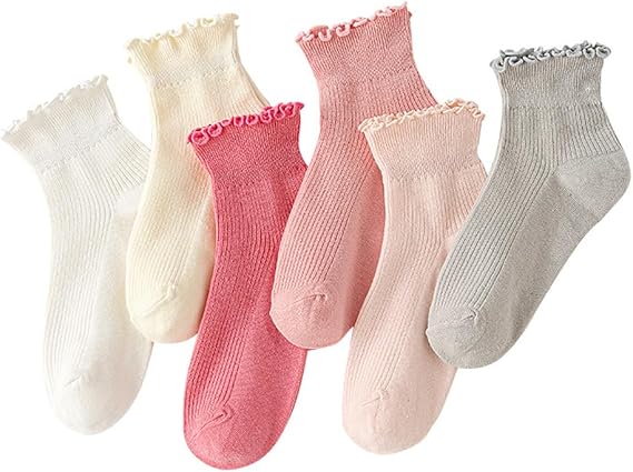 HAPEE Womens Ruffle Slouch Socks,Cute Cotton Crew Socks, Novelty Casual ankle socks Knit Socks 5 Pairs