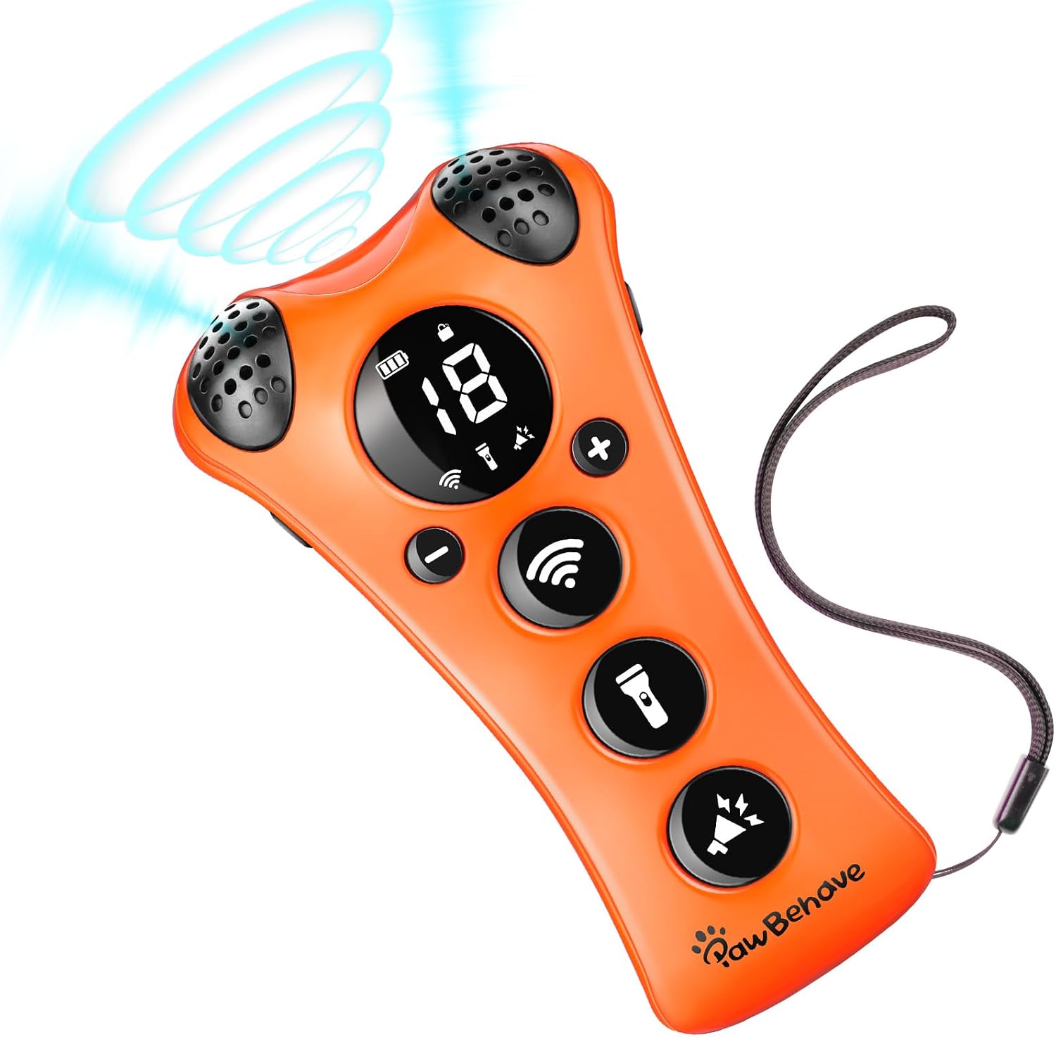 PawBehave Adjustable Ultrasonic Dog Trainer – World's First Variable Frequency Pet Behavior Corrector with 10 Level Ultra Sound, 18 Dog Whistles, Anti-Bark Flashlight, Humane Dog Deterrent (Orange)