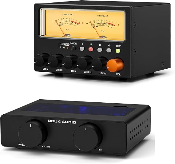 Nobsound A5 & D5 HiFi Bundle: 2 x TPA3255 300W Amplifier with HPF/PFFB + 4-Way Audio Switch with Equalizer and VU Meter | Complete Set for Desktop and Home Theater