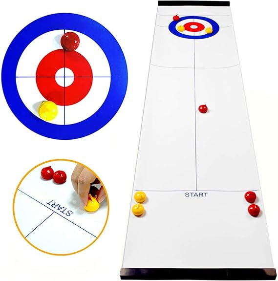 Tabletop Curling Game for Family, Adults & Kids – Party Pub Home Travel Fun, Quick & Easy to Set Up, Compact Set