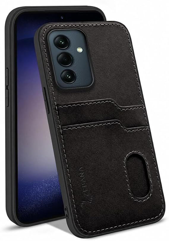 Zebana Samsung Galaxy A55 ile Uyumlu Kılıf Zebana Kartlıklı Lüx Deri Kılıf Siyah