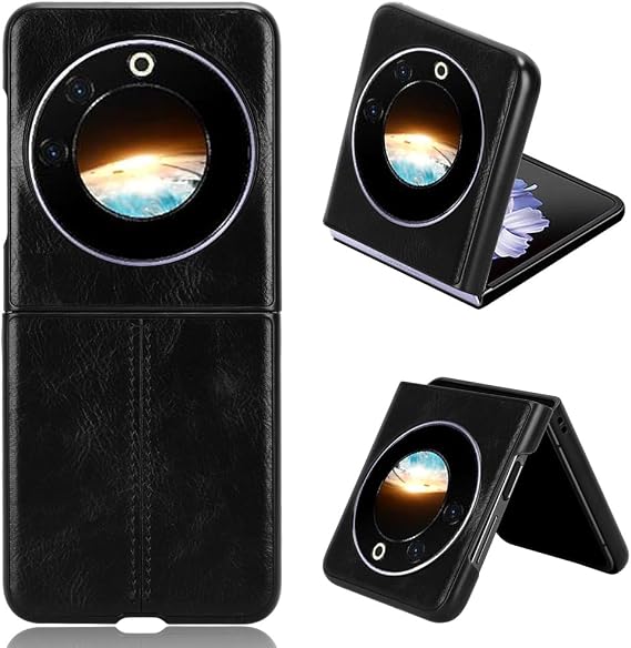 Compatible with Tecno Phantom V Flip Case,Compatible with Tecno Phantom V Flip 5G AD11 PU Leather texture Shockproof 3 in 1 (PU+PC+TPU) Camera Protection Cover Black