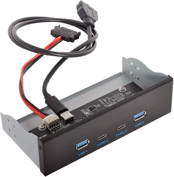 Cablecc USB-C & USB 3.0 HUB 4 Ports Front Panel to Motherboard 20Pin Connector Cable for 5.25 CD-ROM Bay