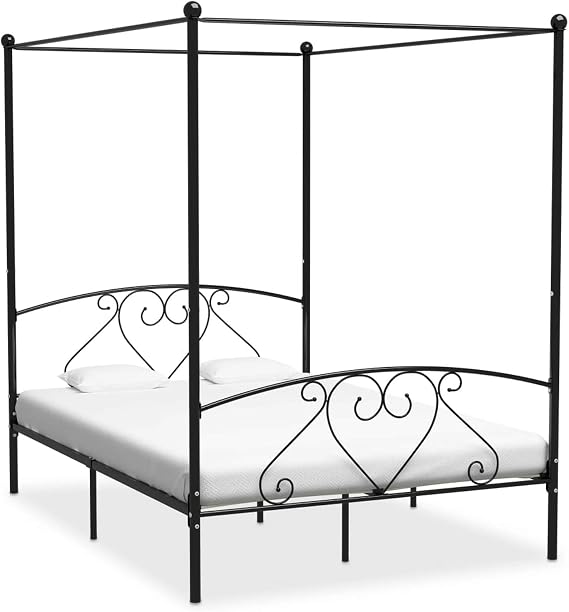 Tidyard Bed Frame 4 Poster Bed Base Black Metal 140x200 cm Canopy Bed with Storage Underneath Bedroom Furniture Metal Bed