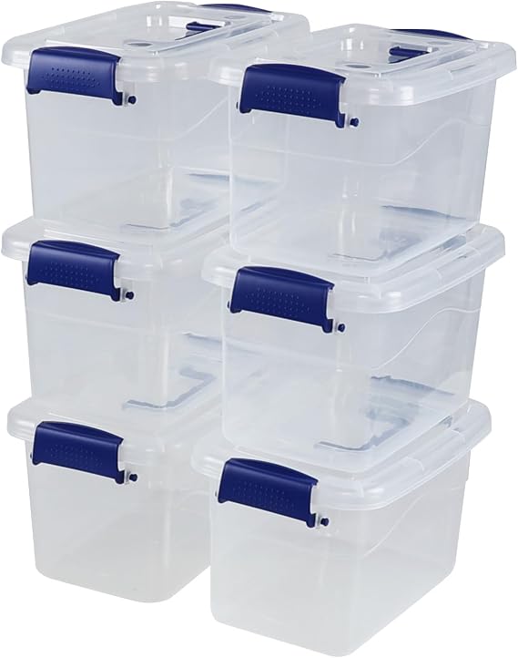 6 Packs 5L Plastic Storage Box, Small Storage Organizer Bin, Clear