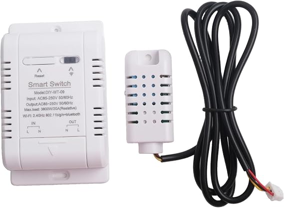Smart Temperature Humidity Switch, WiFi/Bluetooth Dual-Mode With For EWeLink APP Control, 20A 3800W Load Capacity, Waterproof Sensor For Fish Tanks/Baby Rooms/Greenhouses(C)