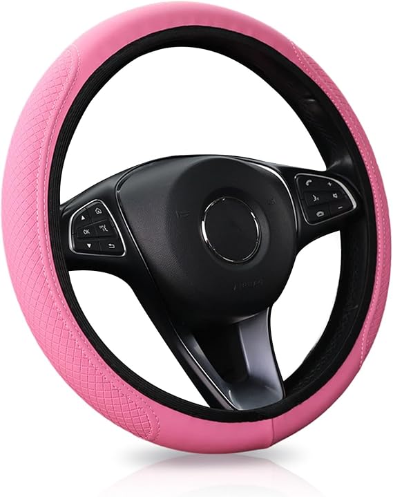 Steering Wheel Cover, Universal 37-38cm Microfibre Leather Breathable Steering Wheel Covers, Elastic Soft Anti-Slip Car Steering Wheel Covers Car Interior Accessories for Most Cars (Pink)