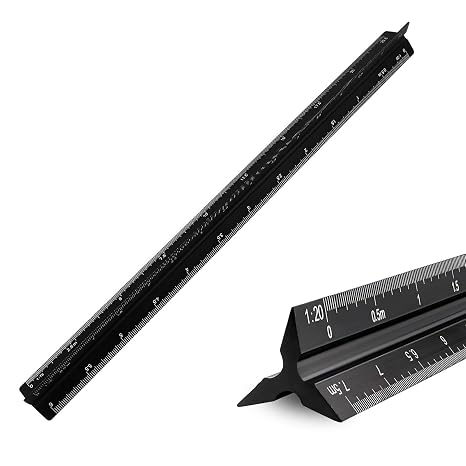 Architectural Scale Ruler, 30cm Triangular Aluminum Ruler with Metric Ratios 1:20-1:125 - Ideal for Architects, Students, Draftsmen and Engineers, Black