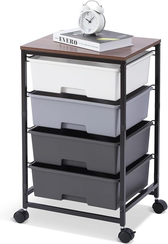 SYKIARIOL 4-Drawer Storage Trolley Rolling Cart, Gray