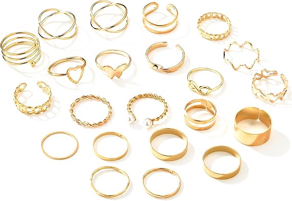 22 Pcs Gold Ring Set for Women,Finger Stacking Circlet Ladies Rings,Fashionable Ladies Alloy Finger Ring Set for Parties Proms
