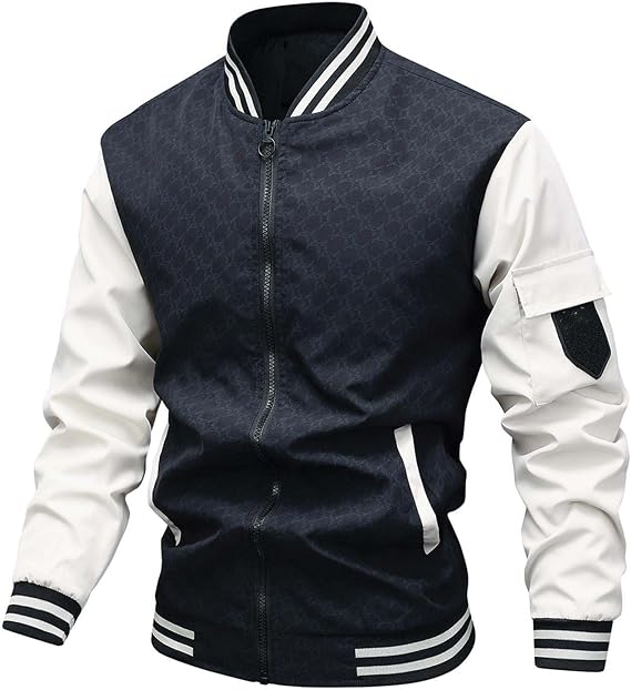 Baseball Jacket Men's Stand-Up Collar Bomber Jacket Outdoor Motorcycle Jacket College Stand-Up Collar Pilot Jacket Aviator Jackets Casual Transition Jacket Sports Jacket Fashion Racing