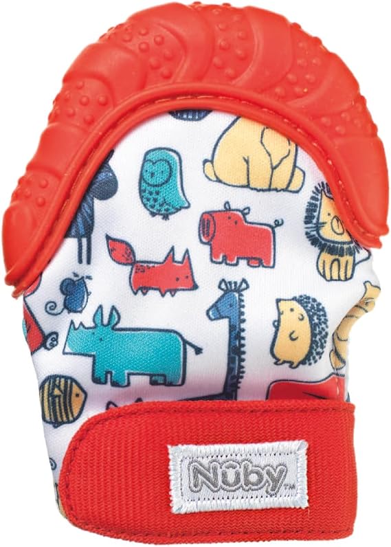 Nuby Colourful Teething Mitt Baby Teether Toy for Sore Gums, 3M+, Red