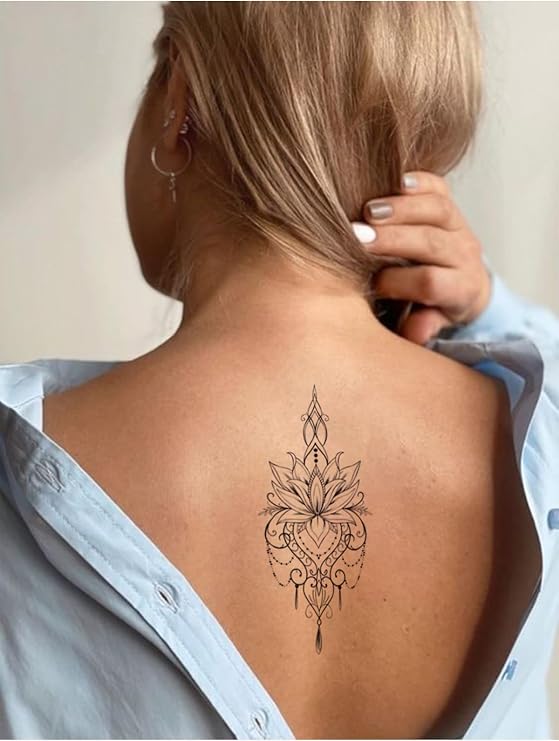 BearPear Mandala Desenli Lotus Geçici Dövme, Kadın Geçici Dövme, Mandala Tattoo