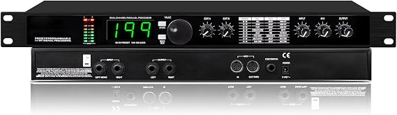 Audio Processor Equalizer, Professional Digital Reverb DSP Processor, Preset/Programmable 24 Bit Signal Processing, 99 Preset Programs, 199 Sound