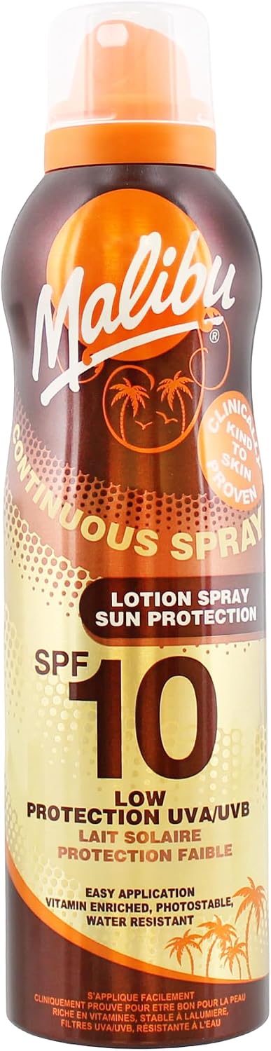 Malibu Sun SPF 10 Continuous Lotion Spray Sunscreen, Vitamin Enriched, Water Resistant, 175ml