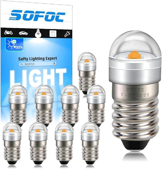 SOFOC E10 LED Torch Bulb 1-5V DC 3000K Warm White Decorative Light DIY Indicator Lamp Outdoor/Bicycle Headlamp Penlight for Maintenance 10Pcs