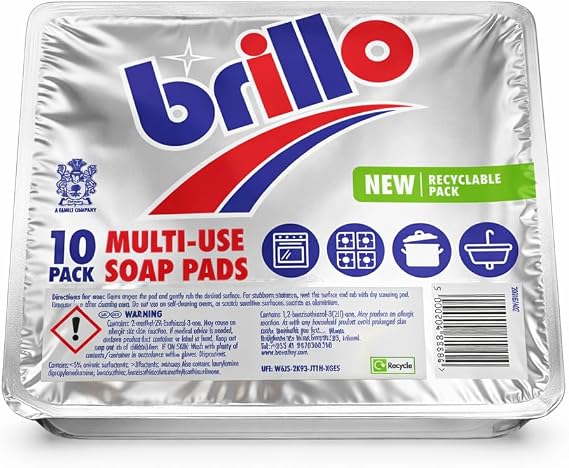 Brillo Multi-Use Soap Pads – 6 Packs (10 Pads Each, Total 60 Pads) – Heavy Duty Scouring Pads for Pots, Pans, Ovens & Sinks – Removes Grease & Burnt Food