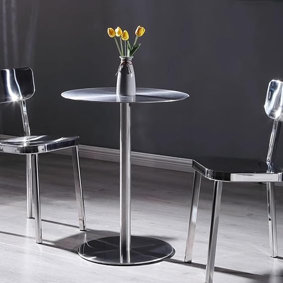 Round Bar Height Cocktail Table with Sturdy Base, Tall Pub Bistro Table, Stainless Steel Conference Table Coffee Meeting Table, Indoor/Outdoor Restaurant Tables(Size:60x60x105cm)
