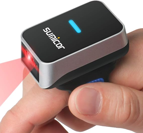 Sumicor バーコードスキャナー 2D Bluetooth ワイヤレスリングバーコードスキャナー ポータブル ウェアラブルミニ1D & 2Dフィンガーバーコードリーダー Windows Mac OS iOS Android 2Dに対応