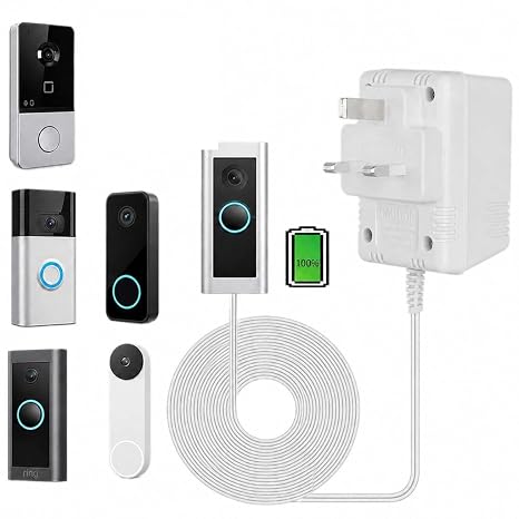 24V 500mA Doorbell Transformer, 8M Long Cable Video Doorbell Power Adapter, C Wire Transformer Adapter for Ring Compatible with Nest Video Doorbell Thermostat Ecobee Wyze Sensi Honeywell (White)