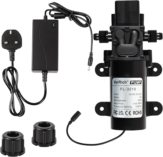 DC 12V Water Pump 100PSI 7 Bar Diaphragm Pump 4L/Min 1GPM 3/8" 10mm Fitting