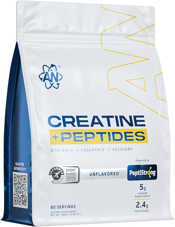 Applied Nutrition Creatine + Peptide Powder 5g Creatine Monohydrate and 2.4g PeptiStrong Per Serving for Strength Endurance Recovery and Muscle Growth Unflavoured (444g -30 Servings)