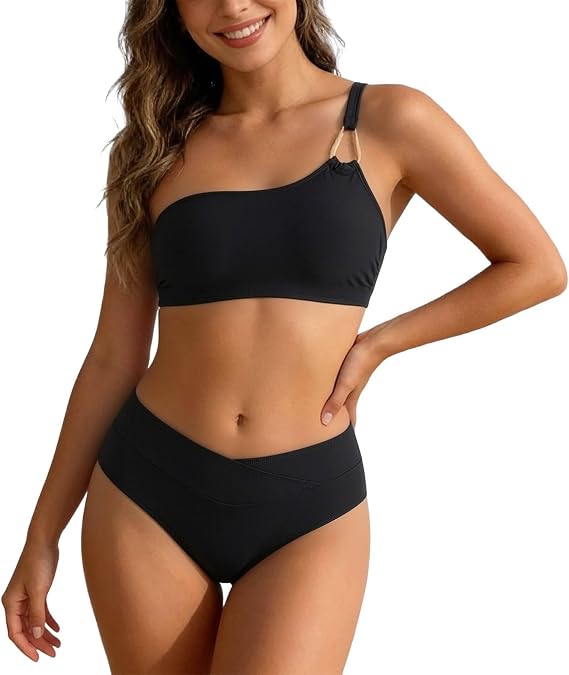 Women's Bikini Sets High Waist Swimsuit Two Piece Swimsuit One Shoulder Swimwear Swimsuit 2-Piece Tummy Control Swimsuits Beach Swimsuit for Beach Holiday Summer