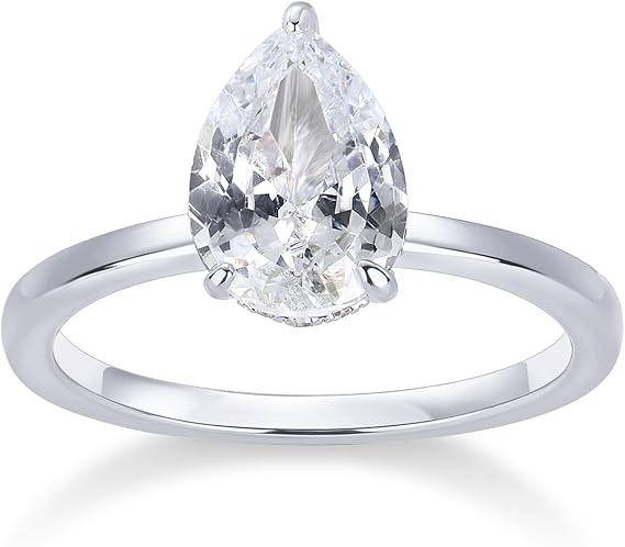 Pavoi 14kゴールドメッキ シンプル 2.5ct 洋ナシキュービックジルコニア 隠しヘイロー エタニティリング ブライダル ウェディング プロミス ステートメント - 女性用婚約指輪, 8, ホワイトゴールド, キュービックジルコニア