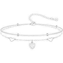 Initial Layered Bracelet S925 Sterling Silver Letter A-Z Bead Heart Charm Adjustable Bracelets for Girls Jewelry Birthday Gifts For Women Mum Daughter Sister Girlfriends