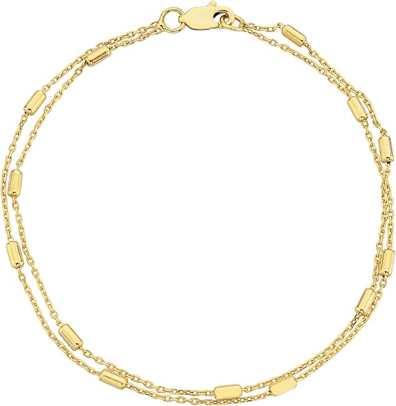 14K Real Solid Gold Chain Beaded Pipe Bracelet for Women, Christmas Gift for her Mom, 14kt Chain Link bracelet