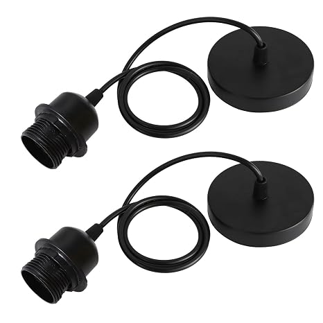 Caldarax 2 Pack Ceiling Pendant Light Fitting, Ceiling E27 Lamp Holder, with Lock Ring for Shade, with 150CM Adjustable Cable, Flex Cable Ceiling Rose, Industrial Style Ceiling Pendant Fitting(Black)